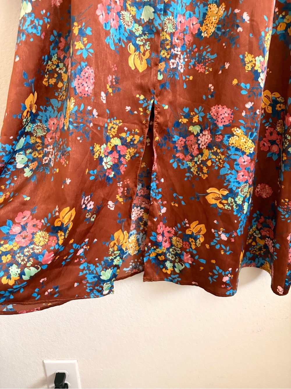 Zara Basic Floral Brown Midi Dress with Tie Neck size S - Picture 4 of 10